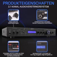 Pyle PDA7BUEU 5-Kanal Stereo Verstärker, 200W, Bluetooth, Radio, USB/SD/AUX, Heimkino Surround, MP3, HiFi Receiver