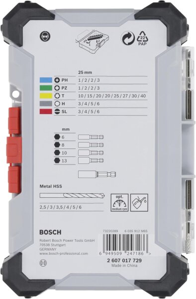 Bosch 2607017729 Bit and Drill Set, 35-piece, extra hard bits, HSS drill bits, professional accessories, compact, versatile