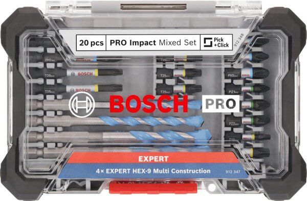 Bosch PRO Impact Set 20-piece, bit & drill set, for concrete/tiles, 200x107mm, screwdriver accessories, 2608521U83