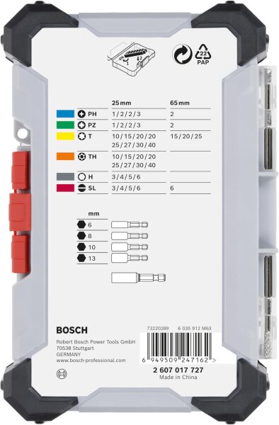 Bosch 43x Extra Hard Bit Set, 43-piece, screwdriver bits, robust, for drill drivers, accessory, model 2607017727