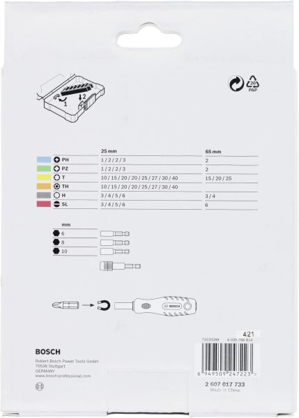 Bosch 45x Extra Hard Bit Set 44+1-piece, screwdriver bits, accessories for drill drivers, compact, durable, 2607017733