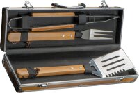 3-tlg. Grillbesteck-Set 8363313, Grillzange, Gabel & Wender im Metallkoffer in Bambusoptik, beige, BBQ Zubehör