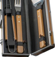 3-tlg. Grillbesteck-Set 8363313, Grillzange, Gabel & Wender im Metallkoffer in Bambusoptik, beige, BBQ Zubehör