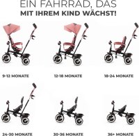 Kinderkraft Aston Kinderdreirad ab 9 Monate bis 25 kg – Schubstange, drehbarer Sitz (vorwärts/rückwärts), Sonnendach, Getränkehalter & Korb, Rosa