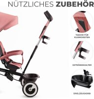 Kinderkraft Aston Kinderdreirad ab 9 Monate bis 25 kg – Schubstange, drehbarer Sitz (vorwärts/rückwärts), Sonnendach, Getränkehalter & Korb, Rosa