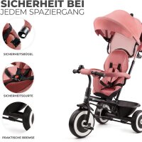 Kinderkraft Aston Kinderdreirad ab 9 Monate bis 25 kg – Schubstange, drehbarer Sitz (vorwärts/rückwärts), Sonnendach, Getränkehalter & Korb, Rosa