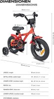 PROMETHEUS BICYCLES Childrens Bicycle 12 inch, from 3 years, Unisex, with training wheels & coaster brake, Red