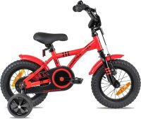 PROMETHEUS BICYCLES Childrens Bicycle 12 inch, from 3 years, Unisex, with training wheels & coaster brake, Red