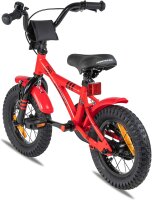 PROMETHEUS BICYCLES Childrens Bicycle 12 inch, from 3 years, Unisex, with training wheels & coaster brake, Red