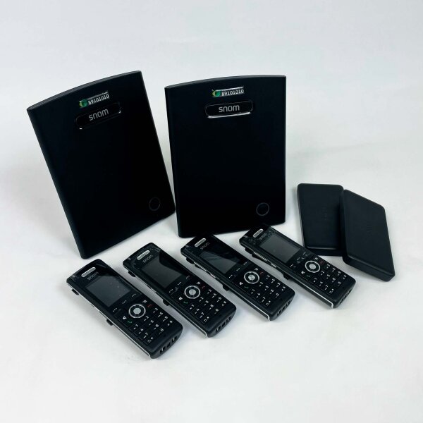 Snom DECT base station (used) with 2× M700 power boards, 4× M65 handsets including charging station and 2× power banks