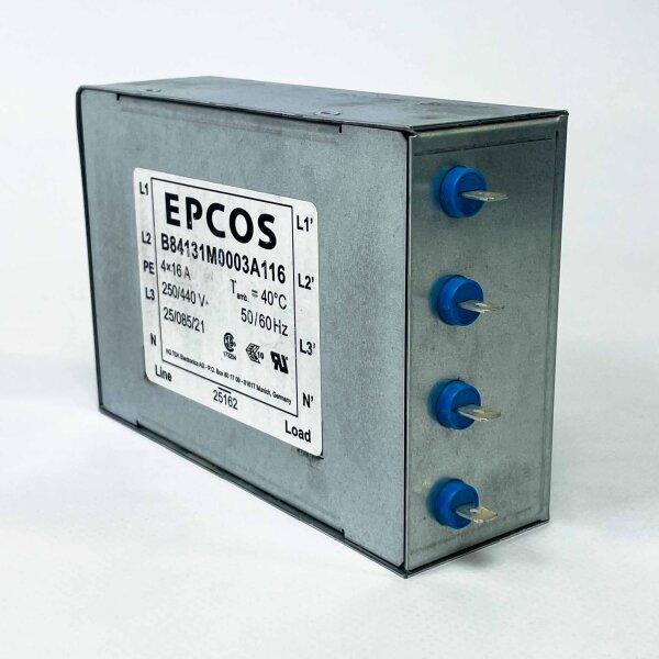 EPCOS B84131M0003A116 3-phase mains filter (EMC), 4×16 A, 440 V AC, flange screw mounting, 50/60 Hz