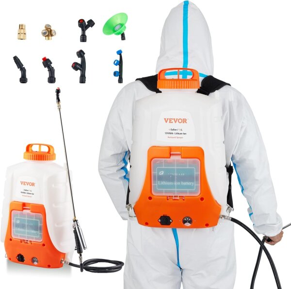 VEVOR Akku-Rückensprüher 16 L mit 8 Ah Li-Ion Akku, 90 PSI Pumpendruck, 4,1 L/min Durchfluss, Schultergurte, für Garten Düngen Desinfektion Autowäsche