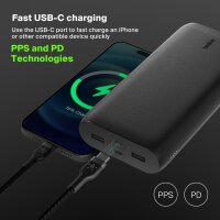 Belkin BPB016 26,000 mAh 4-Port Power Bank – USB-C/USB-A, PD Fast Charging, Portable Charger for iPhone 15–17, iPad Pro, Galaxy S23/S24, Pixel