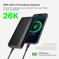 Belkin BPB016 26,000 mAh 4-Port Power Bank – USB-C/USB-A, PD Fast Charging, Portable Charger for iPhone 15–17, iPad Pro, Galaxy S23/S24, Pixel