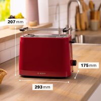 Bosch TAT3M124 Compact Toaster, 2-slice, 800W, foldable & removable bun warmer, defrost/shut-off/lift function, bread centering, matte red