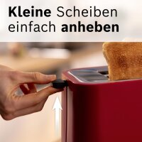 Bosch TAT3M124 Compact Toaster, 2-slice, 800W, foldable & removable bun warmer, defrost/shut-off/lift function, bread centering, matte red