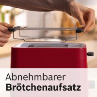 Bosch TAT3M124 Compact Toaster, 2-slice, 800W, foldable & removable bun warmer, defrost/shut-off/lift function, bread centering, matte red