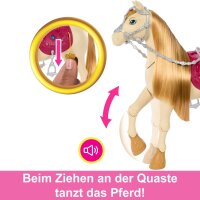 Barbie HXJ42 Spielpferd, beweglich mit Musik & Sounds, Tanzfunktion, blinkende Augen und Zubehör