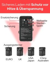 Verbatim 30186 GaN 70W Reiseadapter Schwarz – Steckdosen-Schnellladegerät mit 2 integrierten Kabeln, USB-C/USB-A, 2× USA/JP, für Laptop/MacBook/iPhone