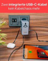 Verbatim 30186 GaN 70W Reiseadapter Schwarz – Steckdosen-Schnellladegerät mit 2 integrierten Kabeln, USB-C/USB-A, 2× USA/JP, für Laptop/MacBook/iPhone