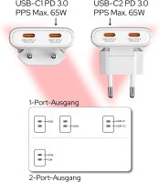 Verbatim Fold n Go 32355 GaN 65W USB-C 2-Port Ladegerät, faltbar, PD3.0, kompakt, Schnellladung, Weiß, für MacBook, iPhone 15–17, Samsung