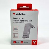 Verbatim Fold n Go 32355 GaN 65W USB-C 2-Port Ladegerät, faltbar, PD3.0, kompakt, Schnellladung, Weiß, für MacBook, iPhone 15–17, Samsung