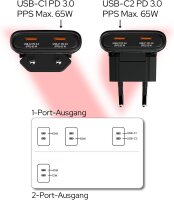 Verbatim 32354 Fold n Go 65W GaN Dual USB-C Ladegerät, faltbar, PD3.0, kompakt Schnellladegerät für MacBook, iPad, iPhone 15–17, Samsung, schwarz