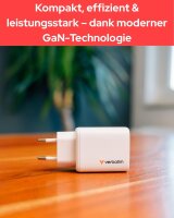 Verbatim 32353 GaN 65W Mehrfach-Ladegerät, 2x USB-C PD + 1x USB-A QC, Schnellladegerät für MacBook, iPad, iPhone 15–17, Samsung, Weiß