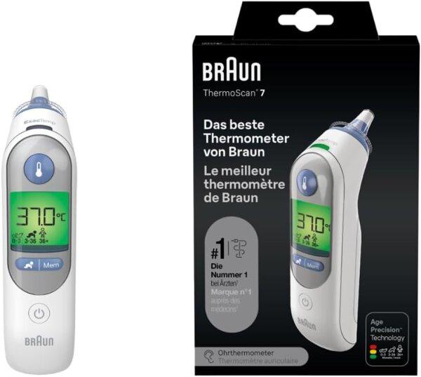 Braun IRT6520 Ohrthermometer – altersgenaue Messung, farblich codiertes Display, kinderfreundlich, von Ärzten empfohlen