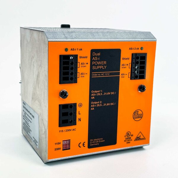 ifm AC1212 Dual-Output Power Supply for AS-Interface, DC AS-i 30.6 V, 4.0 A