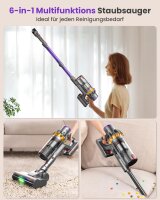 Mauoke V15S Akku-Staubsauger kabellos, 45.000Pa/550W, 70min Laufzeit, LED-Display, ultraleise, V-Anti-Tangle-Bürste, 6-in-1 für Teppich/Hartboden