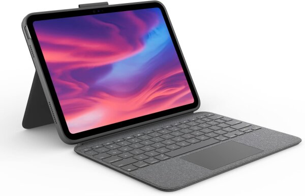 Logitech Combo Touch Case with detachable German QWERTZ keyboard, backlighting, large precision trackpad, Smart Connector, Gray — iPad 10th Gen/A16