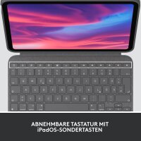 Logitech Combo Touch Case with detachable German QWERTZ keyboard, backlighting, large precision trackpad, Smart Connector, Gray — iPad 10th Gen/A16