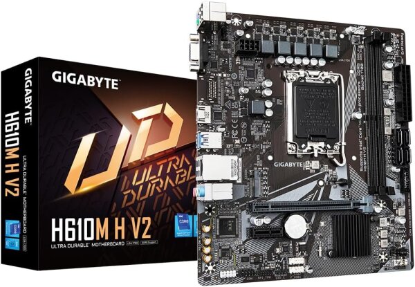 GIGABYTE H610M H V2 Mainboard – Intel 14th-kompatibel, 4+1+1 Hybrid-Digital-VRM, DDR5 bis 5600 MHz, 1× PCIe 3.0 M.2, GbE LAN, USB 3.2 Gen1