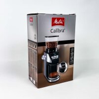 Melitta Calibra 1027-01 electric coffee grinder with conical steel burr grinder, 375 g capacity, integrated scale, 39 grind settings, black/stainless steel