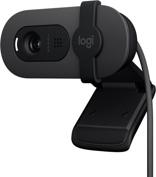 Logitech Brio 100 Webcam, Full HD, Auto Light Compensation, Microphone, Privacy Cover, USB-A, Compatible with Teams, Zoom, Google Meet, Graphite