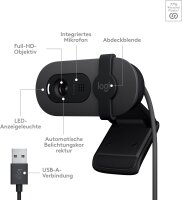 Logitech Brio 100 Webcam, Full HD, Auto Light Compensation, Microphone, Privacy Cover, USB-A, Compatible with Teams, Zoom, Google Meet, Graphite
