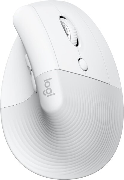 Logitech Lift Vertikale Maus, kabellos, Bluetooth/USB-Empfänger, ergonomisch, leise Klicks, 4 Tasten, kompatibel mit Windows/macOS/iPadOS, weiß