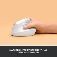 Logitech Lift Vertikale Maus, kabellos, Bluetooth/USB-Empfänger, ergonomisch, leise Klicks, 4 Tasten, kompatibel mit Windows/macOS/iPadOS, weiß