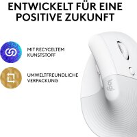 Logitech Lift Vertikale Maus, kabellos, Bluetooth/USB-Empfänger, ergonomisch, leise Klicks, 4 Tasten, kompatibel mit Windows/macOS/iPadOS, weiß