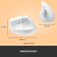 Logitech Lift Vertikale Maus, kabellos, Bluetooth/USB-Empfänger, ergonomisch, leise Klicks, 4 Tasten, kompatibel mit Windows/macOS/iPadOS, weiß