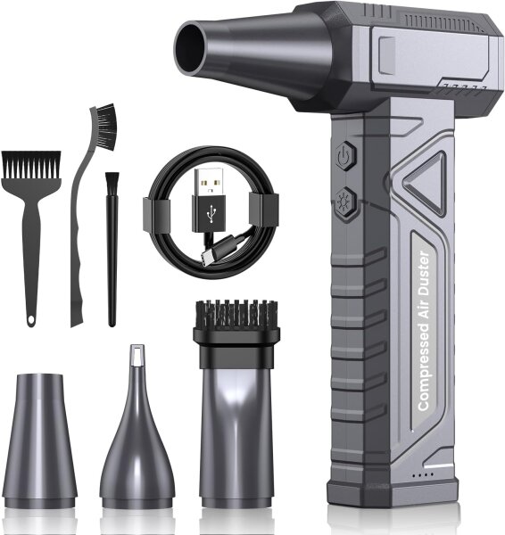 Luckea W18 Elektrischer Air Duster, 200000 RPM, 4-Stufen, Akku, Mini-Gebläse für PC, Tastatur, Auto, Haus, Silber