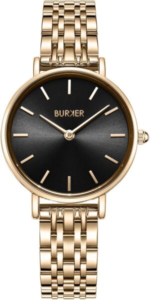 BURKER Ruby Petite Damenuhr, klassisch, rund, analog, 3 ATM wasserdicht, Lederarmband, 28 mm, Geschenkidee für Frauen