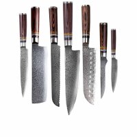 Shinrai Knives Micarta Jewels, 7-teiliges Damastmesser-Set, ergonomische Griffe, rostfrei, Profi-Küchenmesser