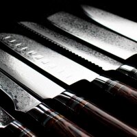 Shinrai Knives Micarta Jewels, 7-teiliges Damastmesser-Set, ergonomische Griffe, rostfrei, Profi-Küchenmesser