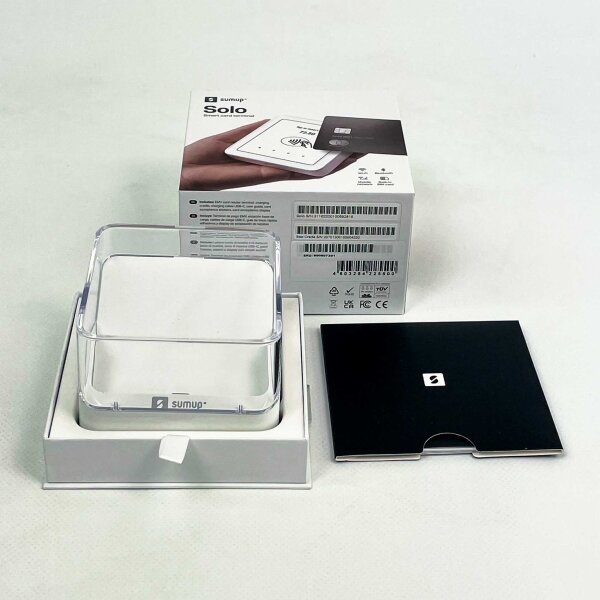 SumUp Solo Kartenterminal mit Ladestation, Wi-Fi & Bluetooth, Weiß, Modell 800607301, mobiles Smartcard-Lesegerät
