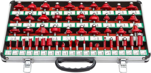 Holzmann OFS50 Fräserset, 50-teilig, 8mm Schaft, für Holz, verschiedene Fräserformen