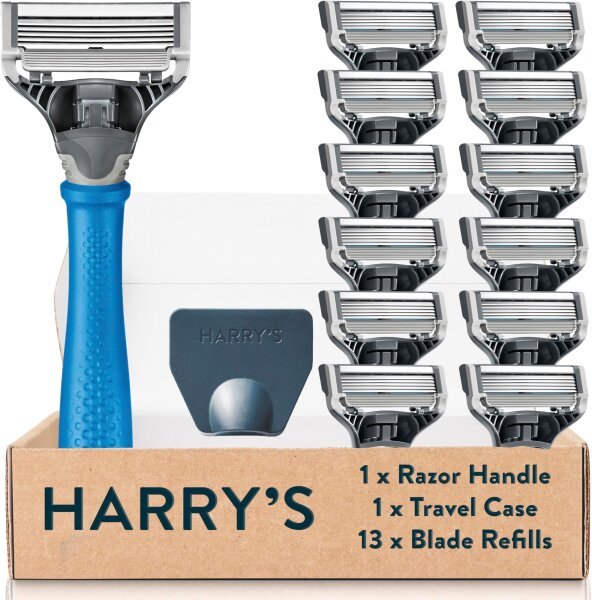 Harrys Herrenrasierer mit blauem Griff, Set inkl. 13 Rasierklingen