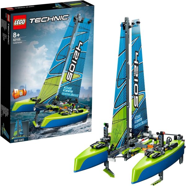 LEGO 42105 Technic Katamaran – Technic-Bausatz, detailgetreues Katamaran-Modell mit beweglichen Rudern und Technikfunktionen
