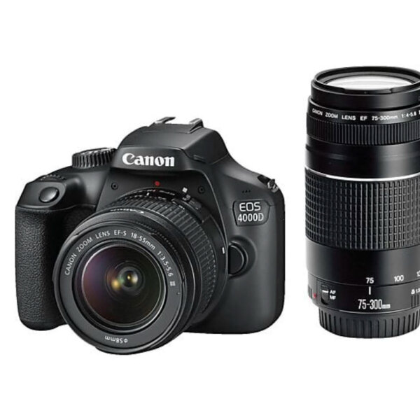 Canon EOS 4000D Spiegelreflexkamera, 18 MP, 18-55mm & 75-300mm Objektive, WLAN, Touchscreen, Schwarz